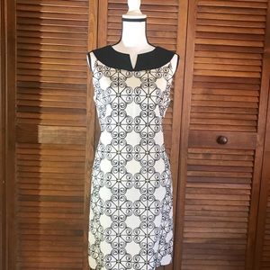 Adrianna Papell white/black/yellow sheath dress.